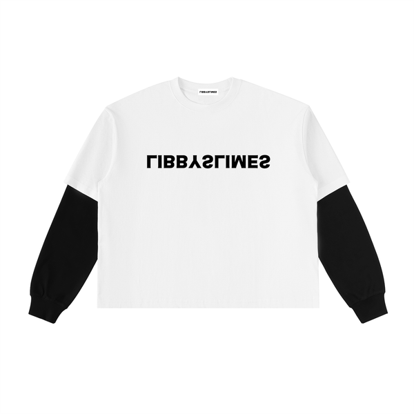 Mirror Logo — Contrast Sleeve Tee, White with Black