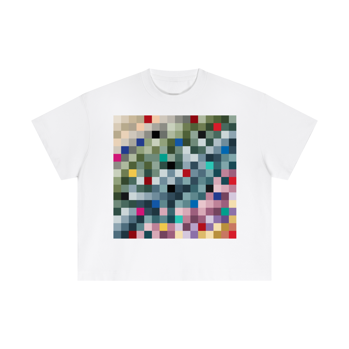 Pixel Mosaic, Worn — Boxy Tee, White