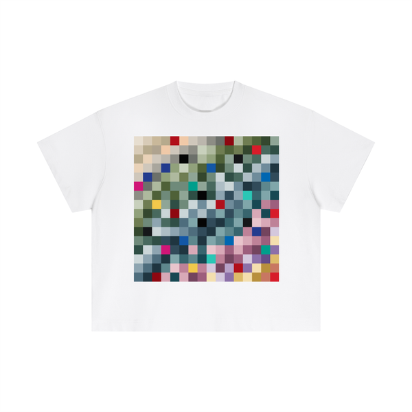 Pixel Mosaic, Worn — Boxy Tee, White